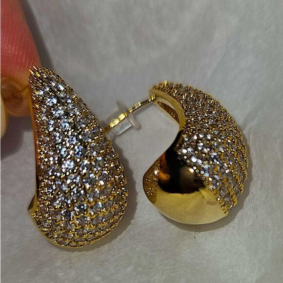 Gold Zircon Water Drop Earrings Luxury Exquisite Tear Drop Gold Plated Gift - Picture 6 of 13